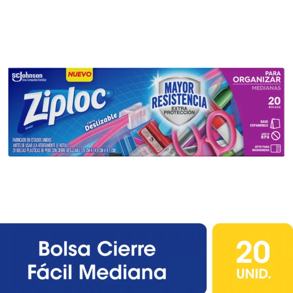 BOLSA MEDIANA CON CIERRE ZIPLOC CAJA 20 UNID 15X20